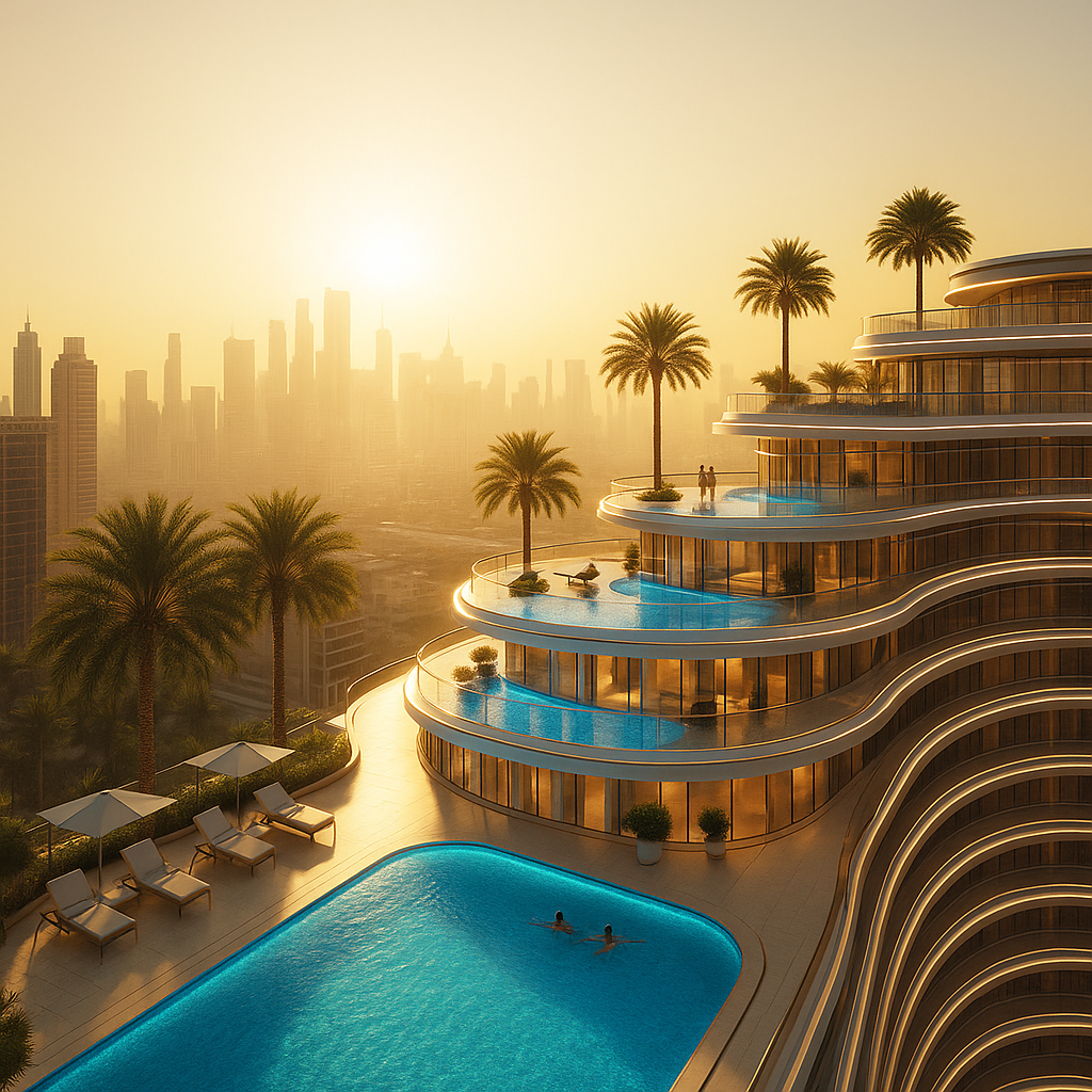Binghatti Venice Building Exterior with Dubai Canal views